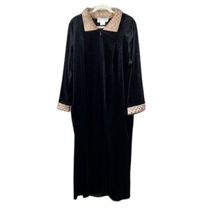 Vintage Cinema Etoile Velvet Velour Long Robe In Black And Gold Size L